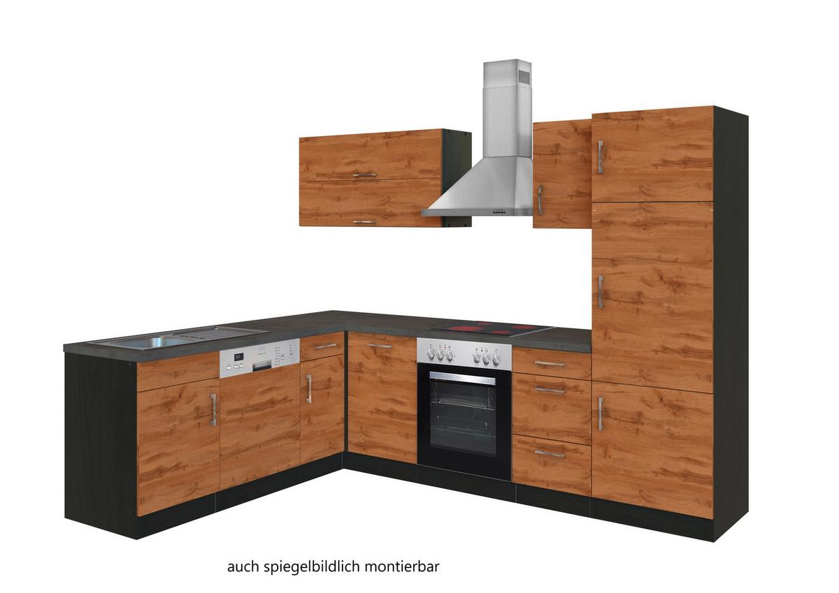 Eckküche Winkelblock Mit Geräten 270x210 Cm Eichefarben - Schieferfarben/Eiche Wotan, MODERN, Holzwerkstoff (210/270cm) - Held