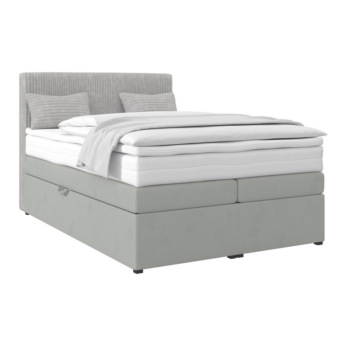 Boxspringbett mit Topper & Bettkasten 140x200 Rossa - Silberfarben/Schwarz, MODERN, Holzwerkstoff/Textil (140/200cm)