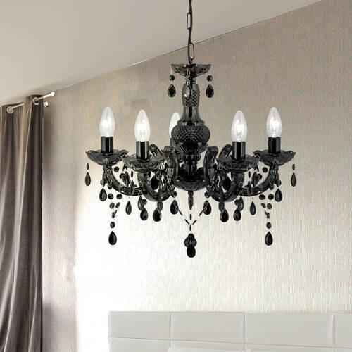 Kronleuchter Marie Therese 5xe14 Schwarz, Kunststoff/Glas - Schwarz, Trend, Glas/Kunststoff (48/120cm)