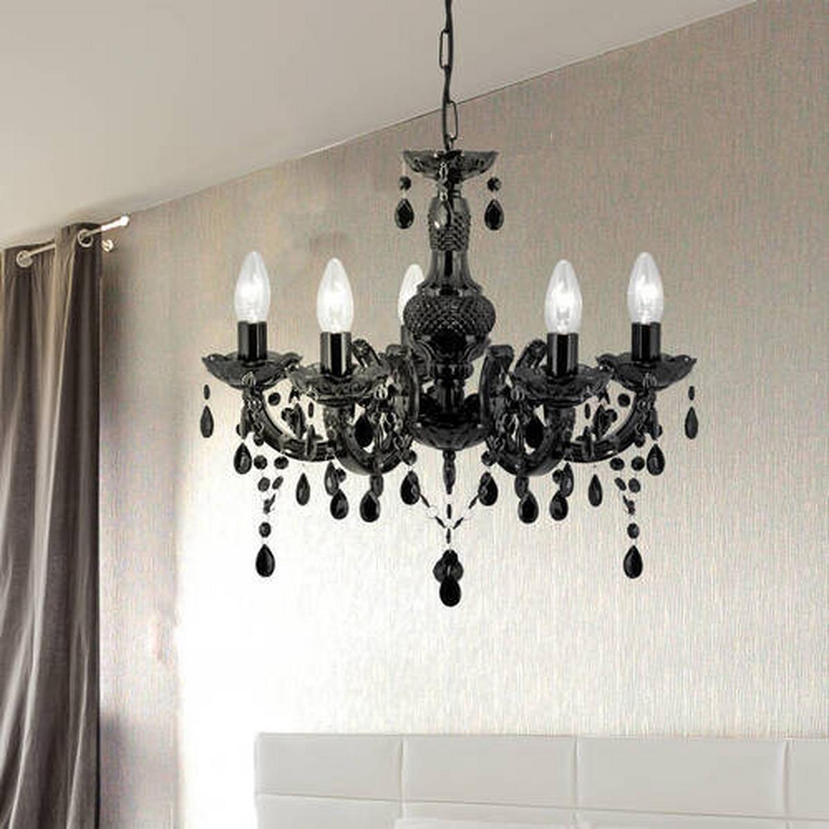 Kronleuchter Marie Therese 5xe14 Schwarz, Kunststoff/Glas - Schwarz, Trend, Glas/Kunststoff (48/120cm)