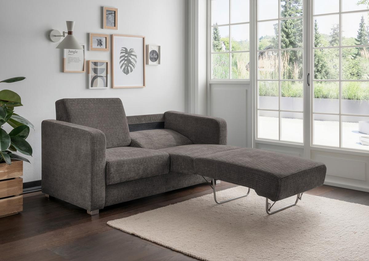 Schlafsofa Mia Braun, Grau, B:159 cm - Chromfarben/Braun, Basics, Textil (159/88/87cm) - Livetastic