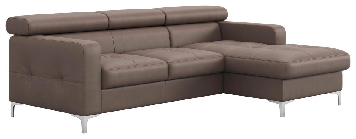 Ecksofa Mit Schlaffunktion Sammy Hellbraun Leder - Chromfarben/Hellbraun, Design, Leder (227/168cm) - Livetastic