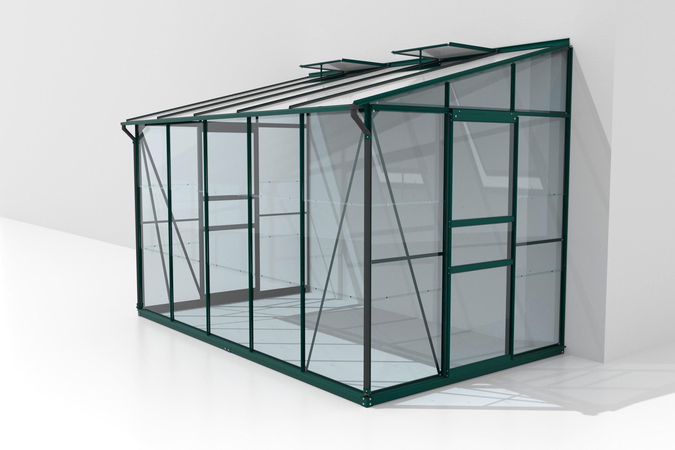 Anlehn-Gewächshausbausatz Ida 6500 Esg/Hkp, Smaragd - Smaragdgrün, Basics, Glas/Kunststoff (324,3/220,8/201,4cm)