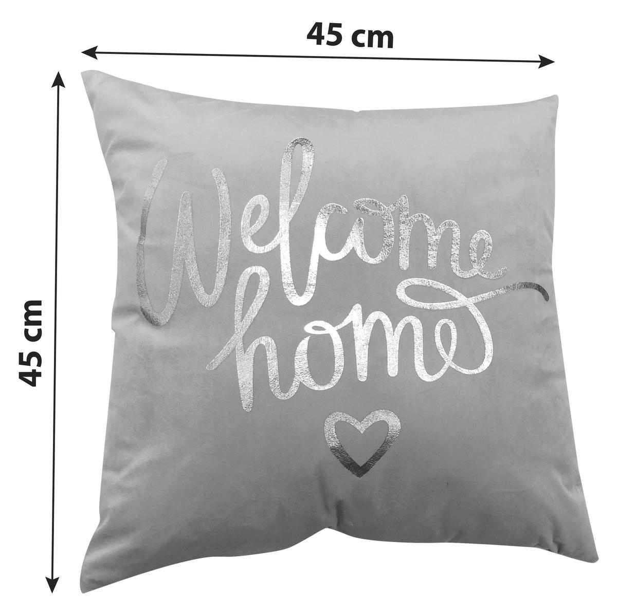 Zierkissen Welcome Home 45 X45 Cm Polyester Grau Mit Zipp - Grau, MODERN, Textil (45/45cm) - Luca Bessoni
