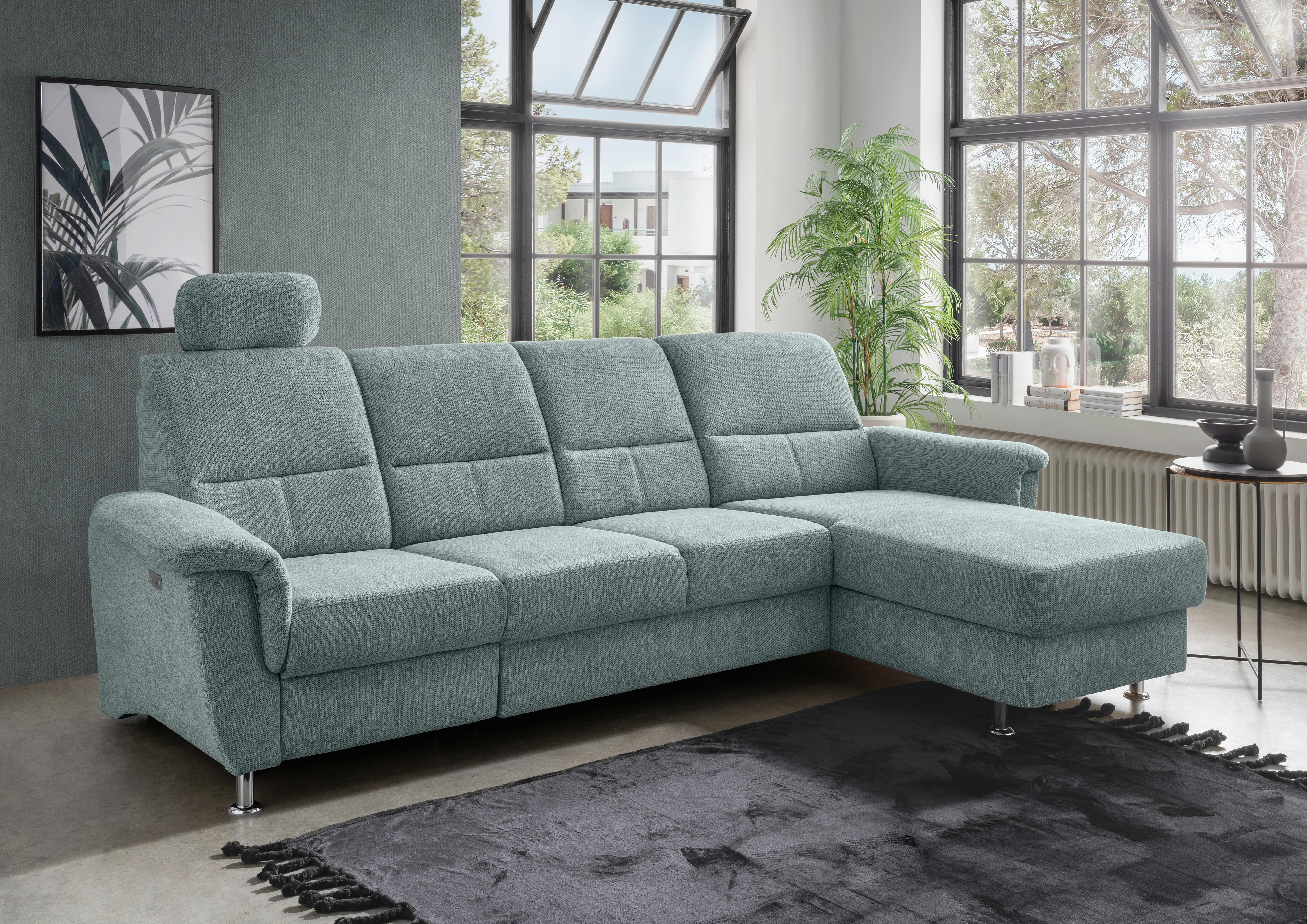 Ecksofa mit Relaxfunktion Parole Blau Chenille - Chromfarben/Blau, KONVENTIONELL, Textil (292/165cm) - Livetastic