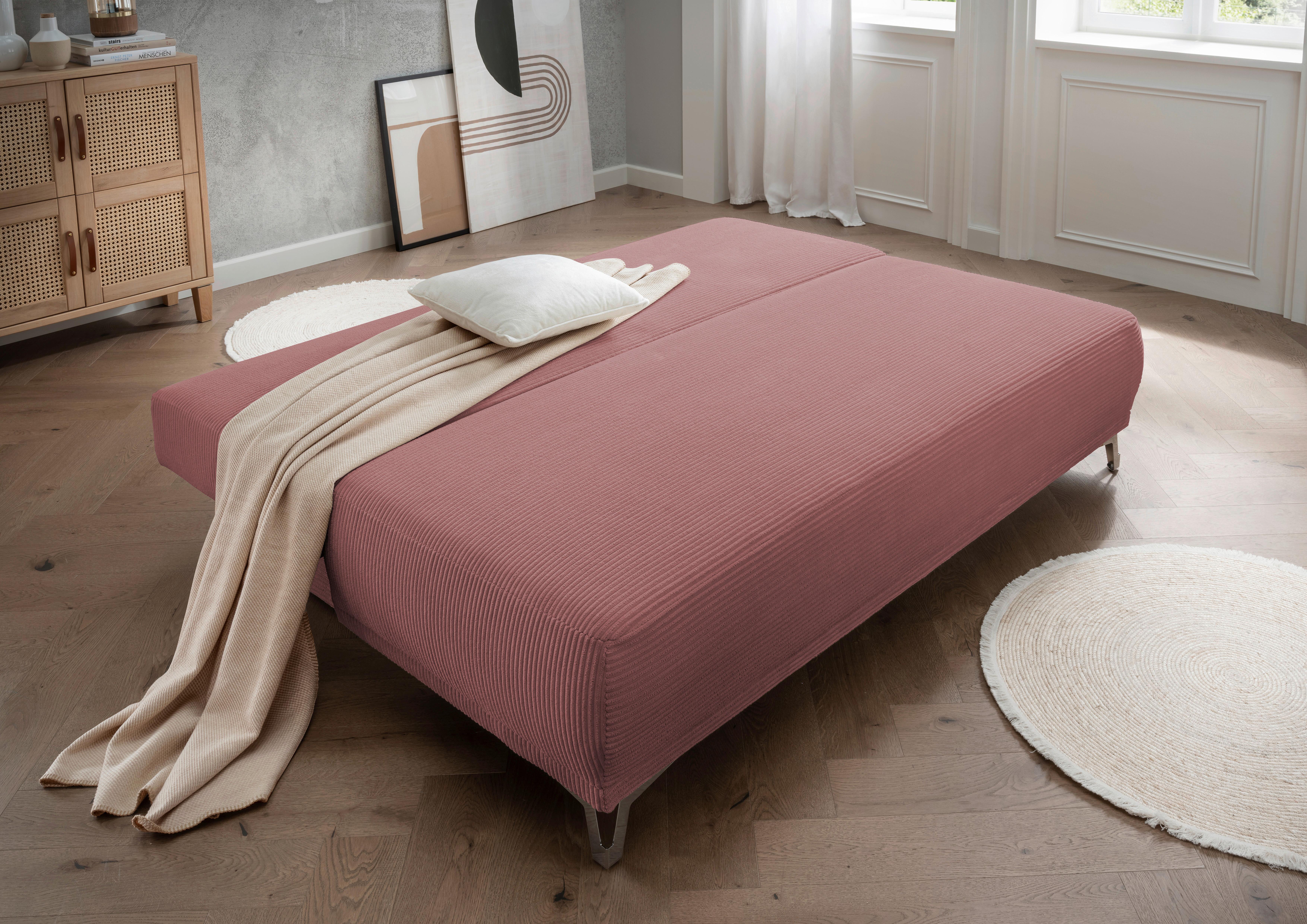Schlafsofa Ari Rot Koralle Cord, B: 198 cm - Chromfarben/Koralle, MODERN, Textil (198/90/100cm) - Livetastic