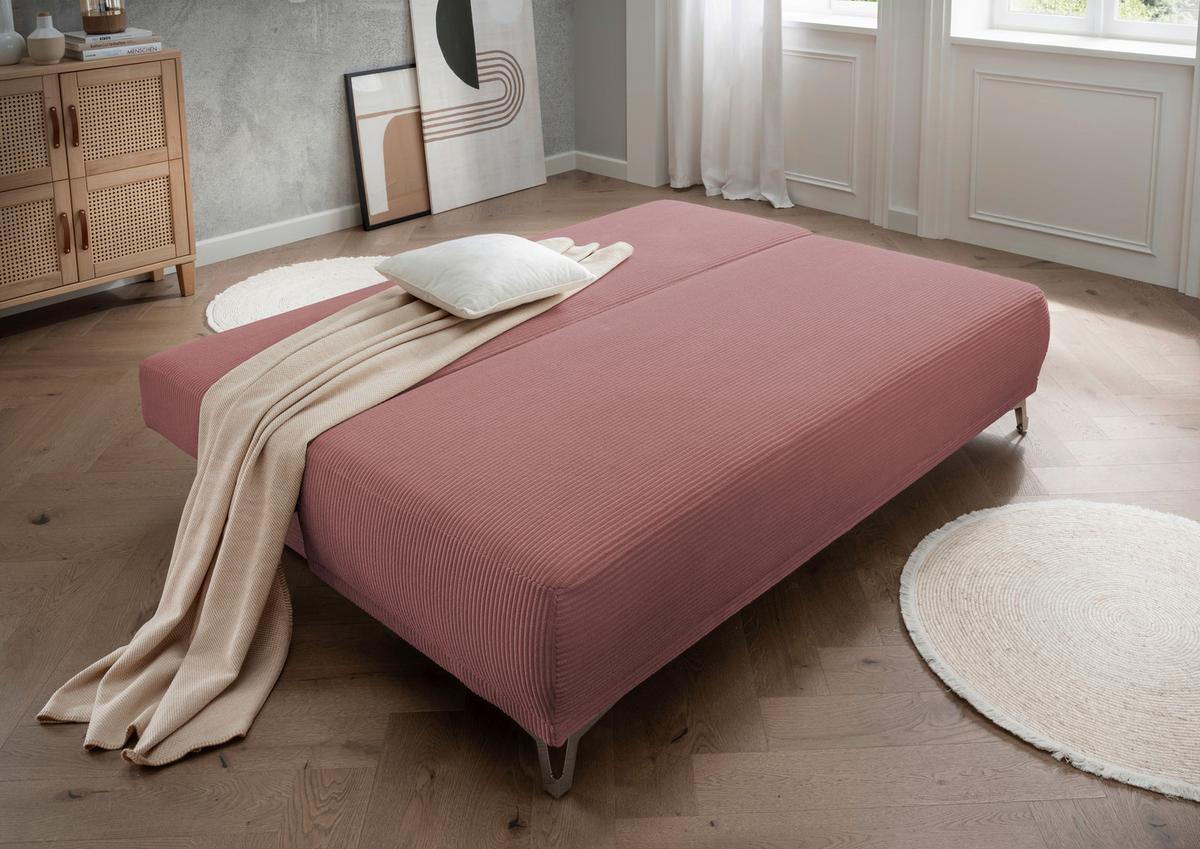 Schlafsofa Ari Rot Koralle Cord, B: 198 Cm - Chromfarben/Koralle, MODERN, Textil (198/90/100cm) - Livetastic
