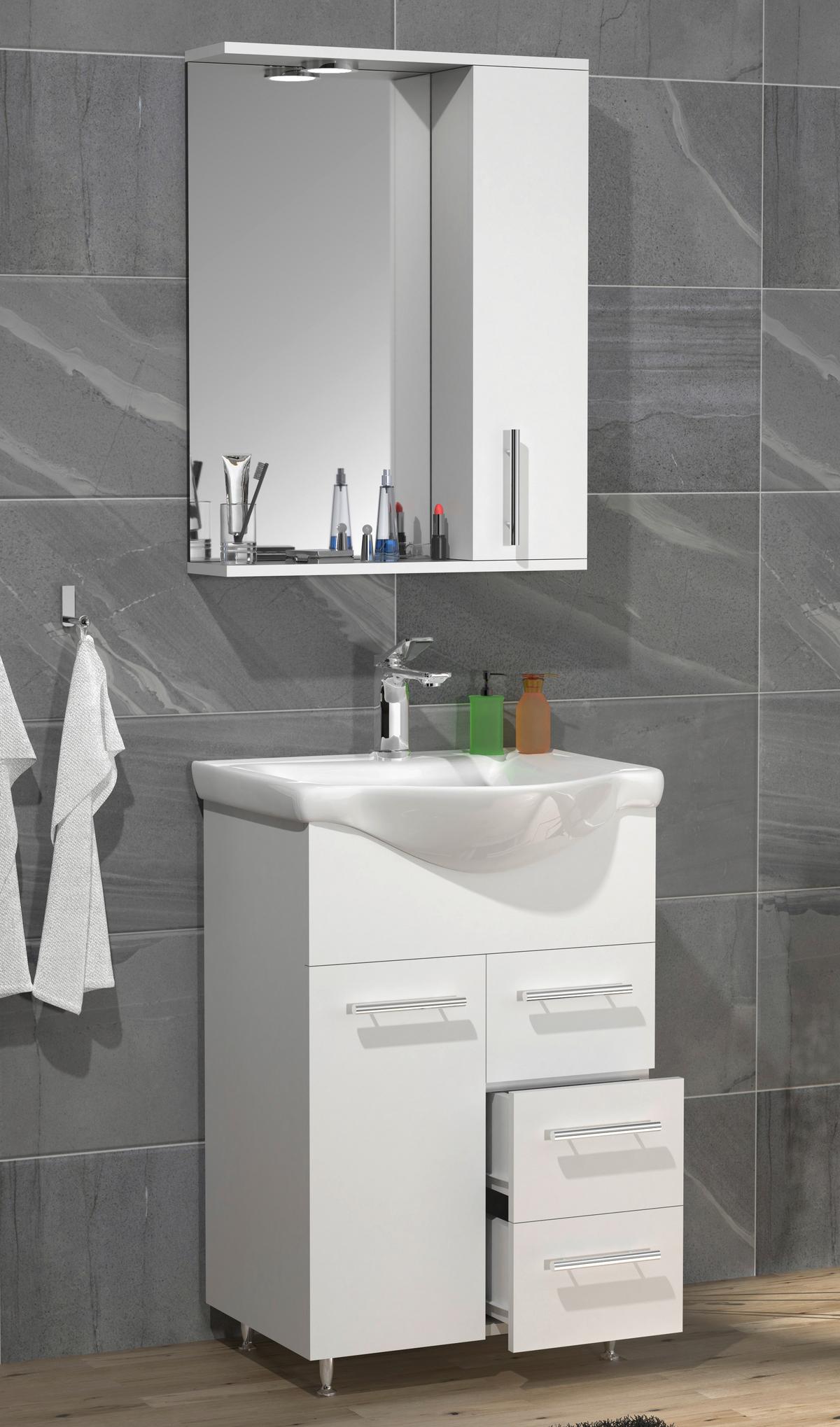 Badezimmer Lisalo L - Silberfarben/Weiß, MODERN, Glas/Keramik (55cm) - MID.YOU