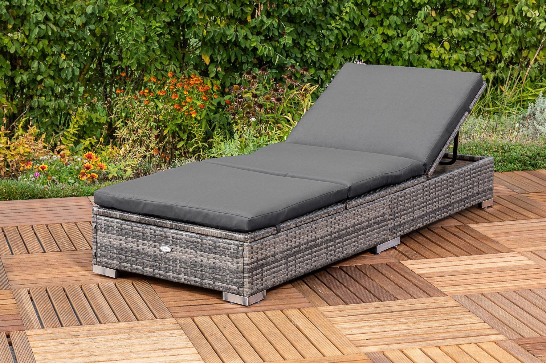Sonnenliege Metall/Kunststoff mit Auflage, verstellbar - Grau, MODERN, Kunststoff/Metall (195/26/73cm) - Gardenson