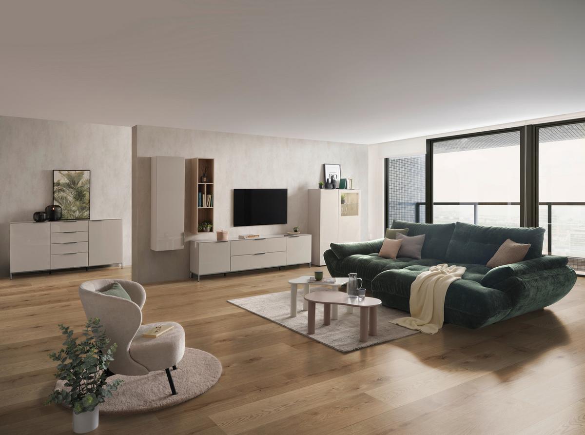 TV komoda Siena kašmír sklo - černá/kašmírová, Moderní, kov/kompozitní dřevo (226/55/40cm) - Premium Living