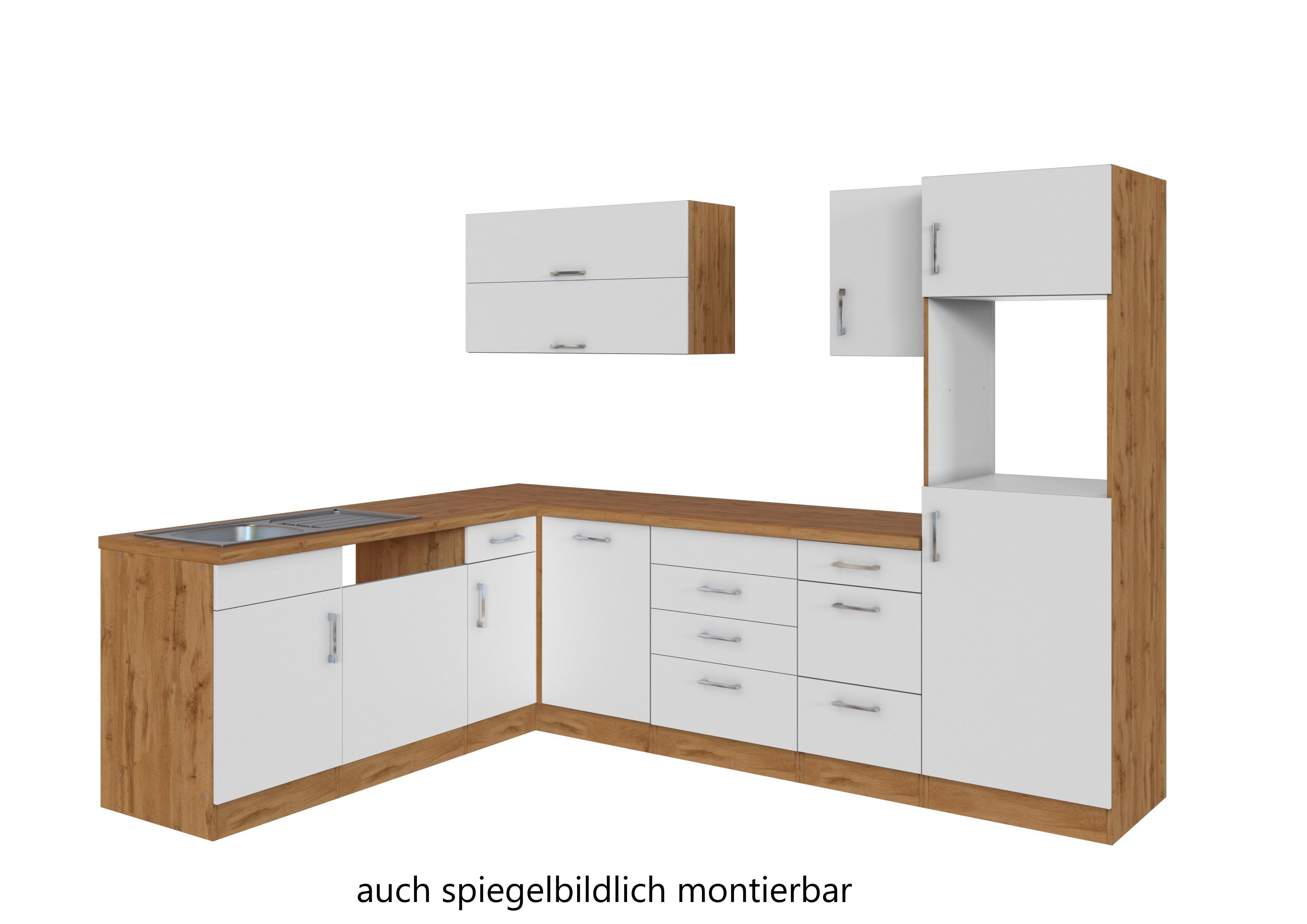 Eckküche Winkelblock ohne Geräte 270x210 cm Weiß - Eichefarben/Weiß, MODERN, Holzwerkstoff (210/270cm) - Held