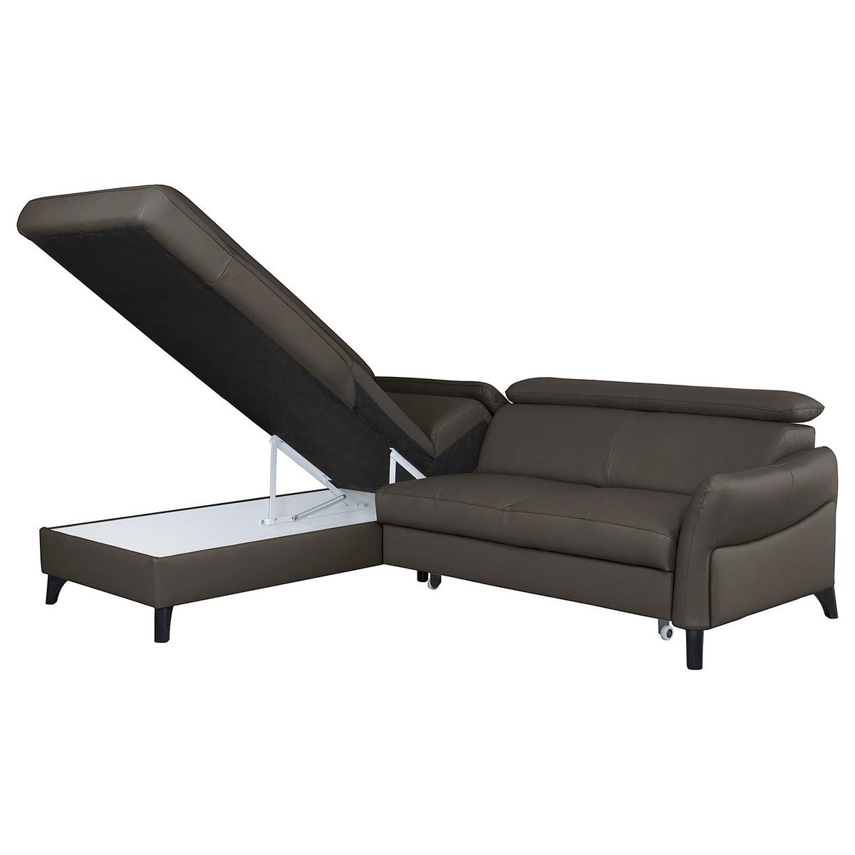 Ecksofa Note New Teilleder Dunkelbraun 199x244 - Dunkelbraun/Schwarz, Design, Leder/Textil (199/244cm) - Livetastic
