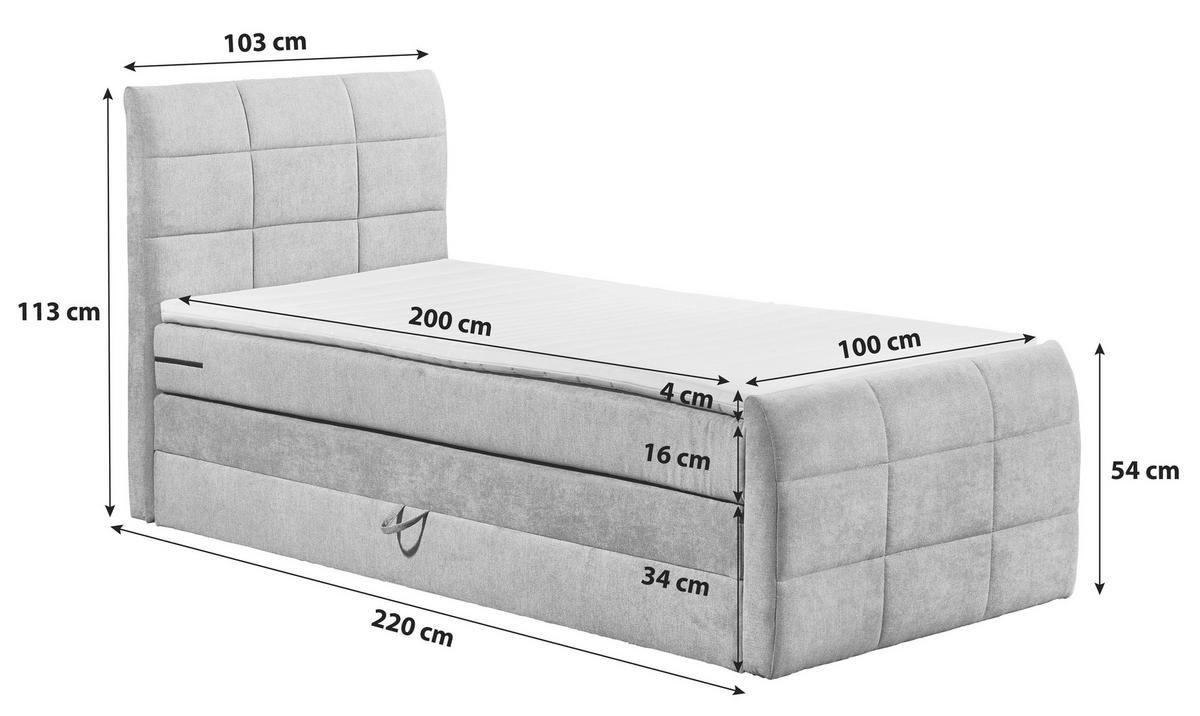 Boxspring postel KUBA 100x200 cm antracit - antracitová, Basics, kompozitní dřevo/textil (100/200cm) - MID.YOU