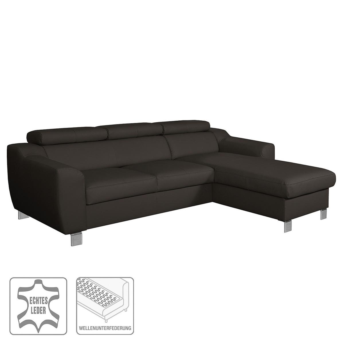 Ecksofa Aspen Dunkelbraun S: 242 Cm - Chromfarben/Dunkelbraun, Design, Leder/Textil (242/176cm) - Livetastic