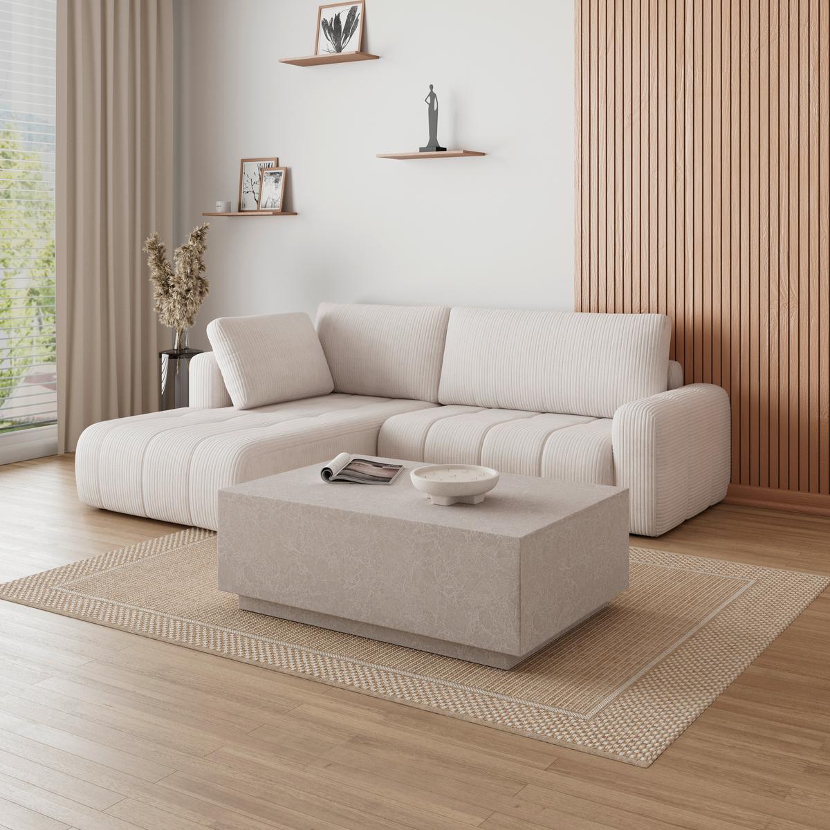Sedací souprava GIA, levá, bílá - bílá/černá, Moderní, dřevo/textil (261/94/197cm) - Bessagi Home