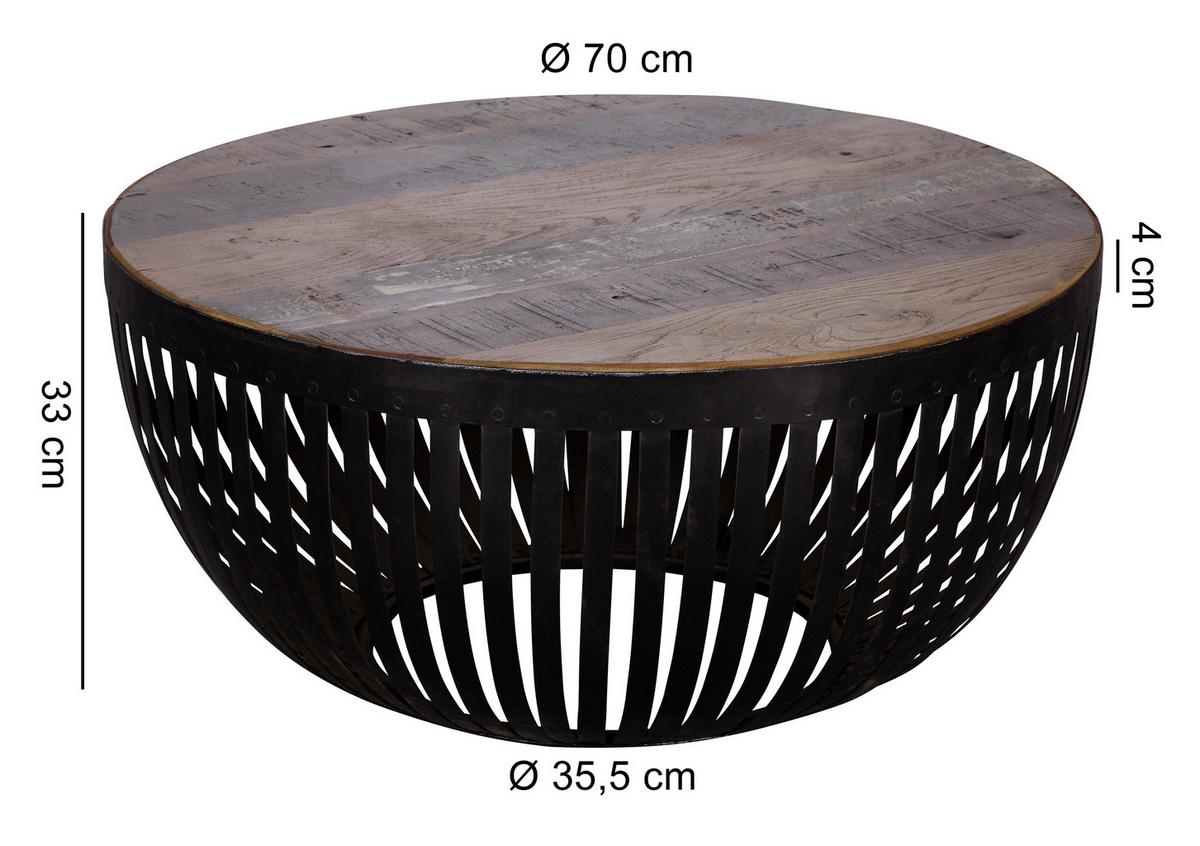 Konferenčný stolík NISHA - recyklované drevo - hnedá/čierna, Design, kov/drevo (70/70/33cm) - MID.YOU