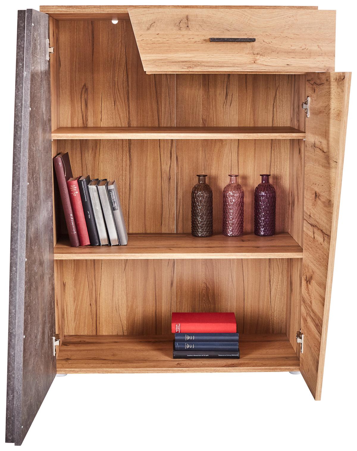 Kommode B 80cm Venedig, Wotan Eiche Dekor/beton Optik - Eichefarben/Schwarz, MODERN, Holzwerkstoff (80/110/40cm)