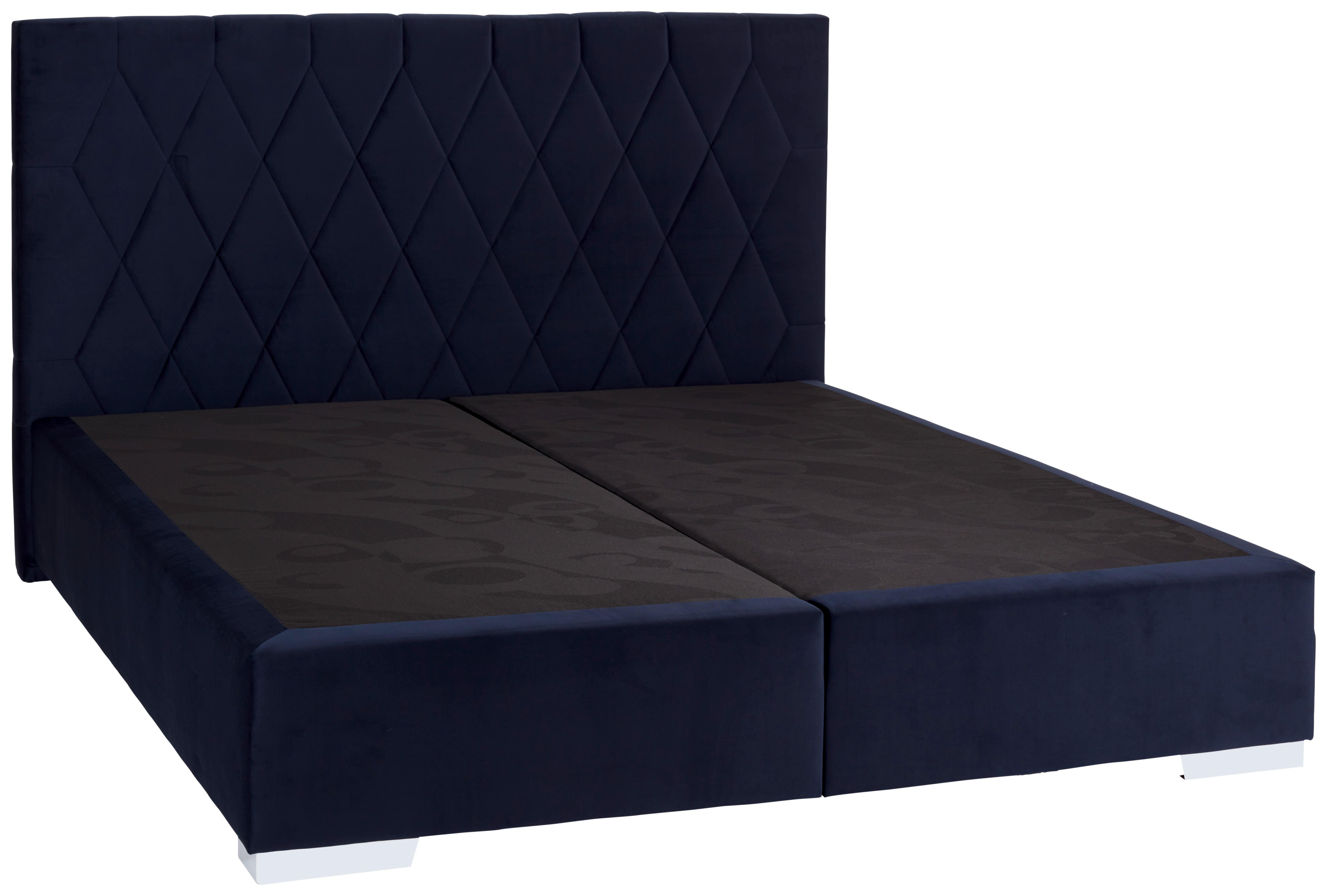 Boxspringbett Gespolstertes Kopfteil 180x200 Cm Paula - Blau/Silberfarben, MODERN, Textil (180/200cm)