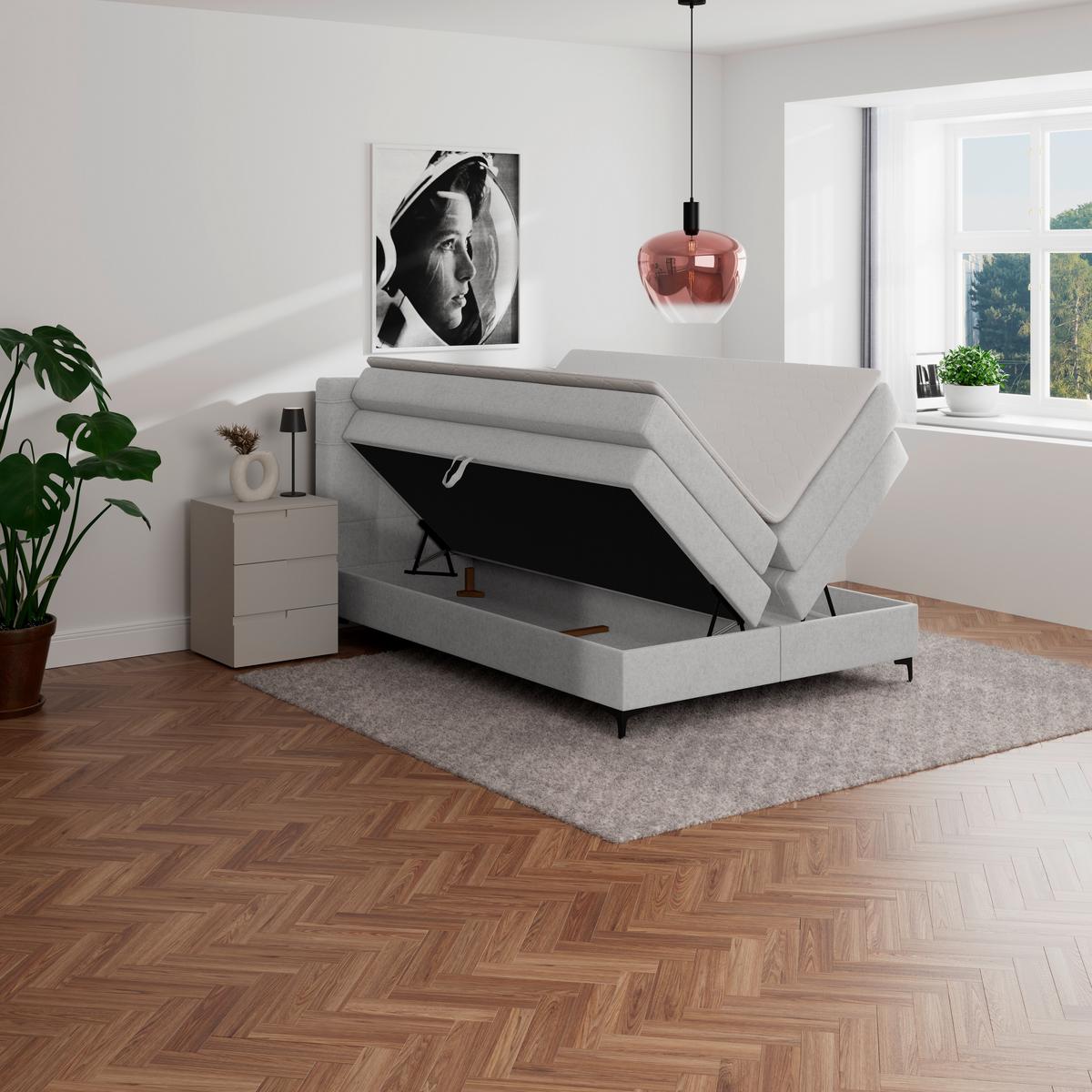 Boxspringbett MITTO Silberfarben 140x200 cm - Silberfarben/Schwarz, KONVENTIONELL, Textil/Metall (140/200cm)