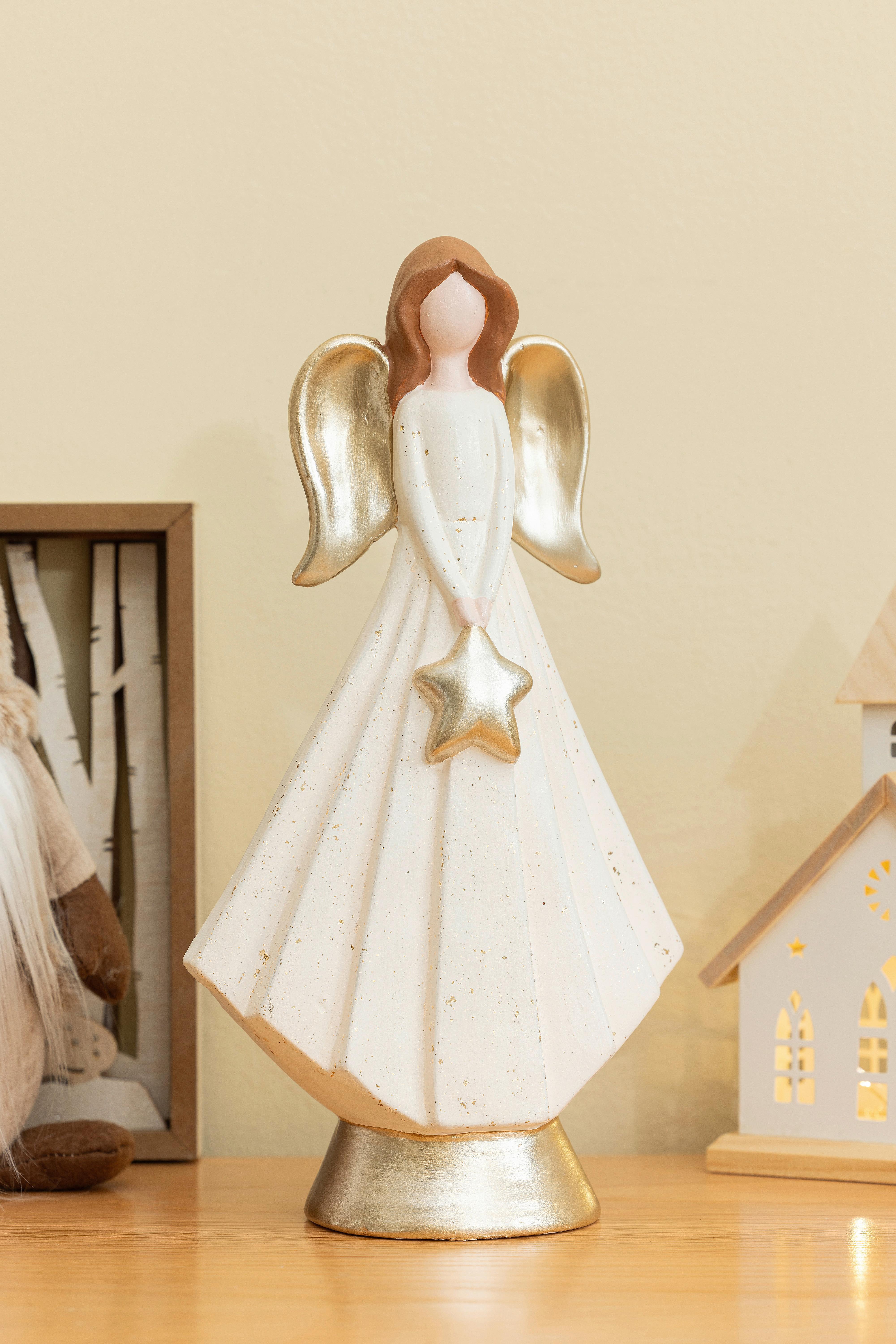 Dekoengel Lusandra - Goldfarben/Creme, KONVENTIONELL, Keramik (16,5/9/31cm) - Luca Bessoni