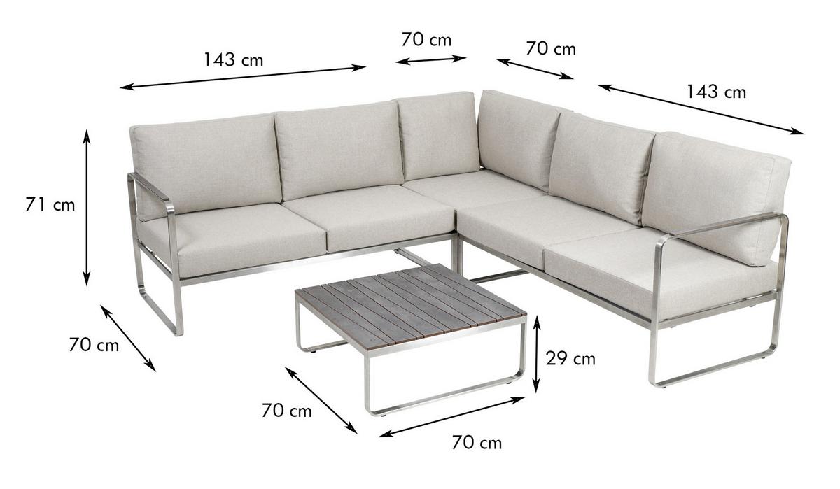 Loungegarnitur 3-Tlg Sydney Aus Edelstahl - Anthrazit/Beige, Basics, Kunststoff/Textil (143/71/70cm) - Gardenson