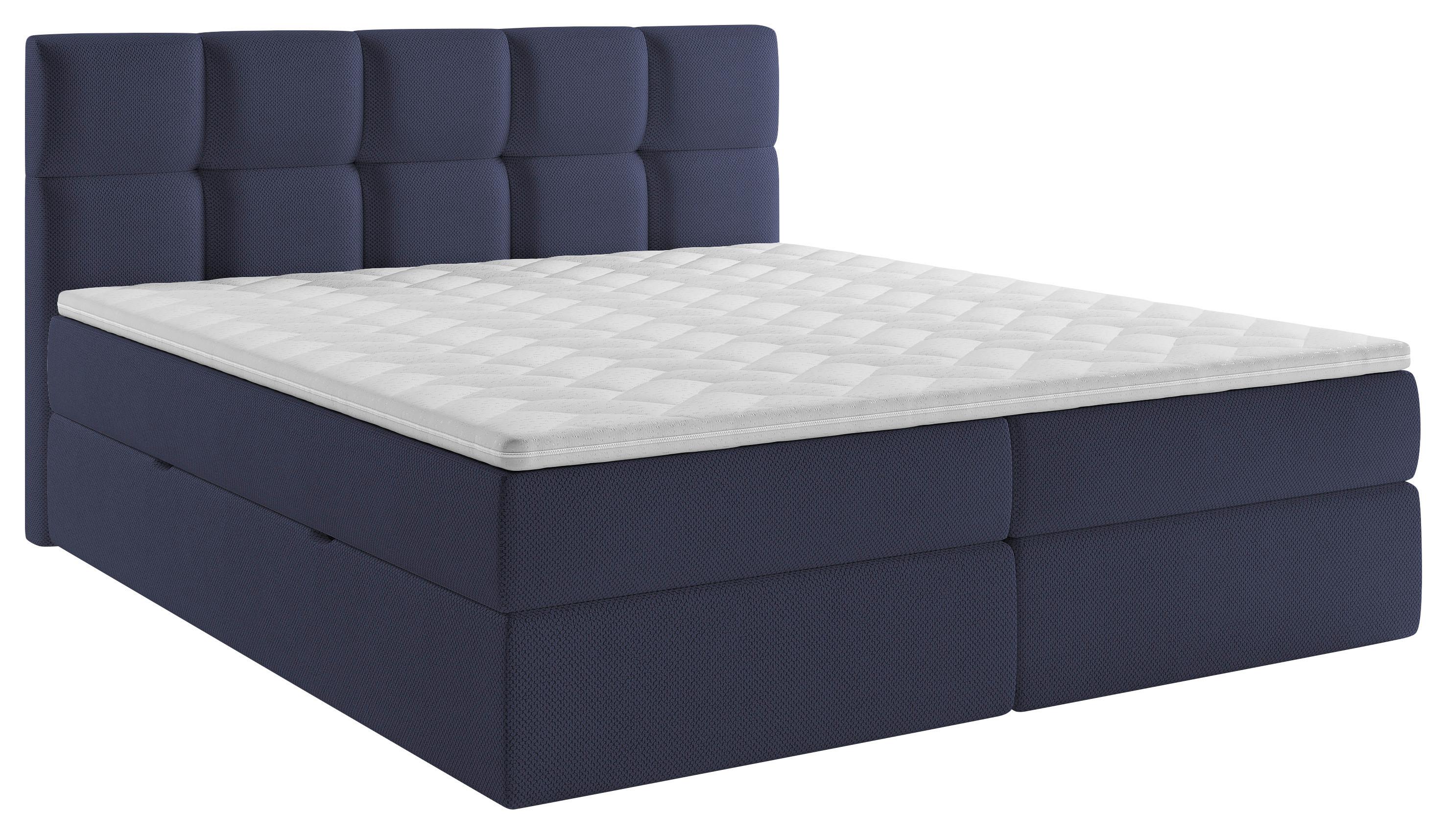Boxspringbett Mit Topper + Bettkasten 200x200 Cm Lorie Ii - Schwarz/Dunkelblau, MODERN, Holz/Holzwerkstoff (200/200cm) - MID.YOU