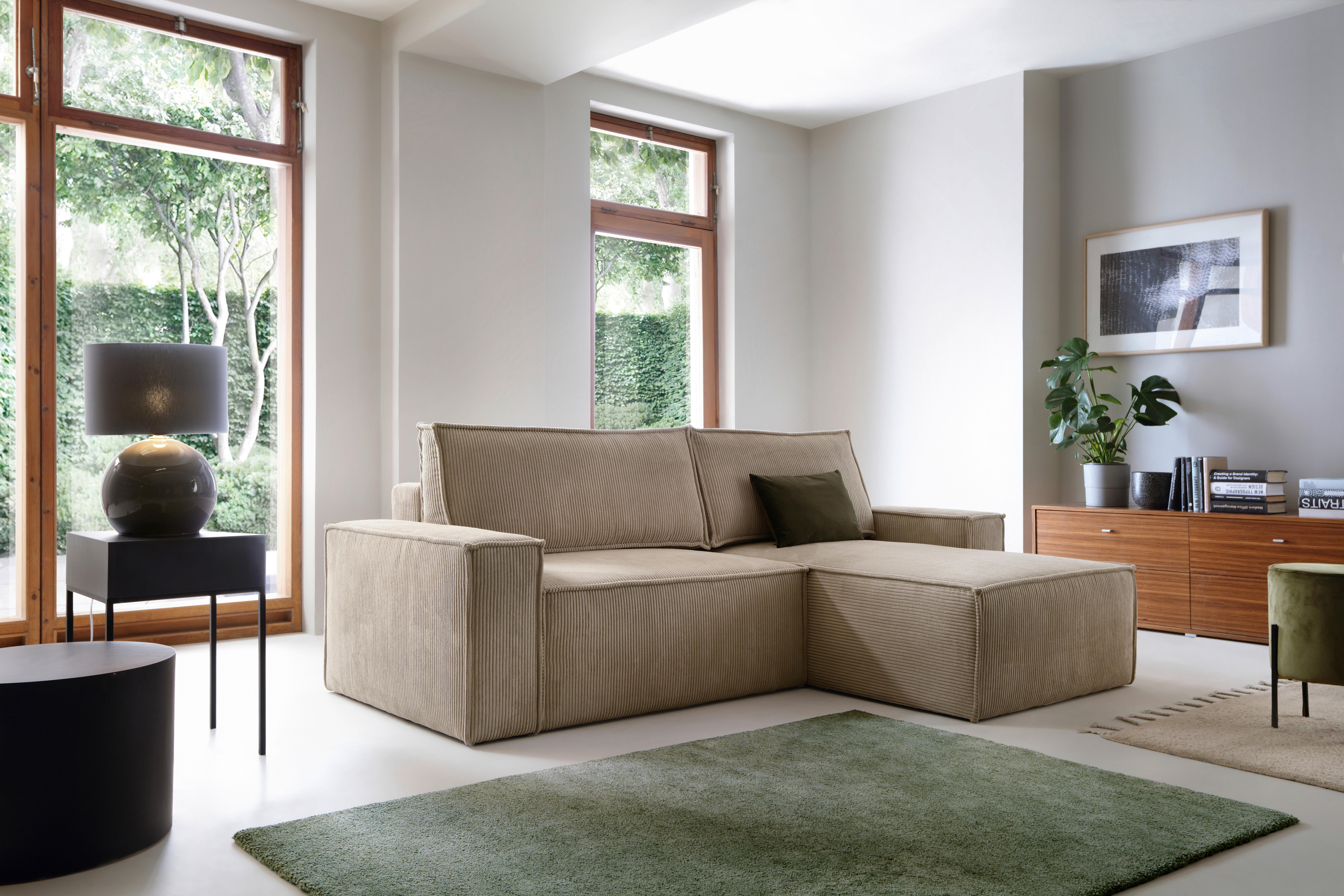 Eckschlafsofa Perllo - Taupe/Schwarz, KONVENTIONELL, Holz/Textil (251/170cm) - MID.YOU