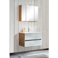 Badmöbel-Set 3-Tlg. inkl. LED Helsinki B: 80 cm, Weiß/Eiche - Eichefarben/Weiß, KONVENTIONELL, Glas/Holzwerkstoff (80cm) - Held