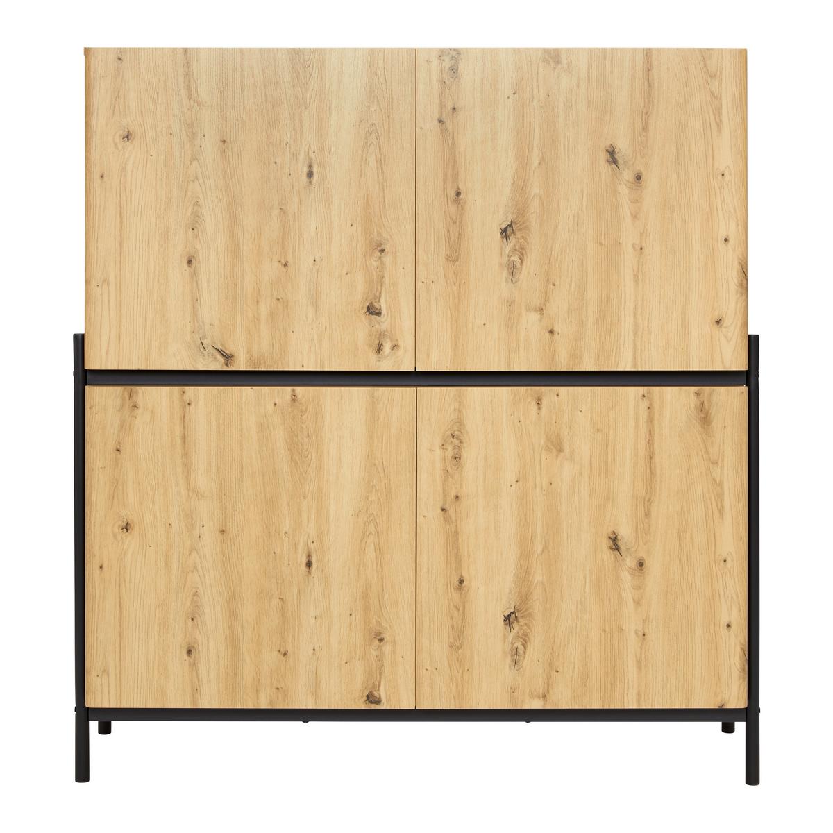 Široká komoda JASMINA farby dubu - čierna/farba duba, Modern, kov/drevo (118/131/41,5cm) - Bessagi Home