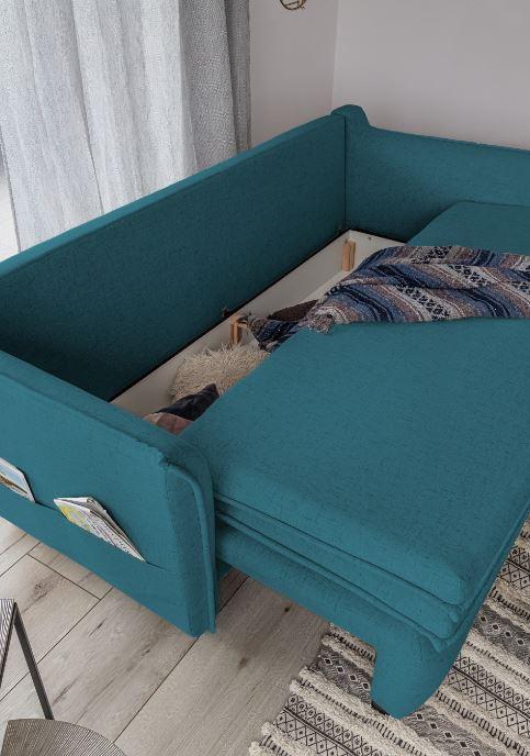 3-Sitzer-Sofa mit Schlaffunkt. und Bettkasten Charming Charlie - Blau/Petrol, Basics, Textil (225/85/90cm) - MID.YOU