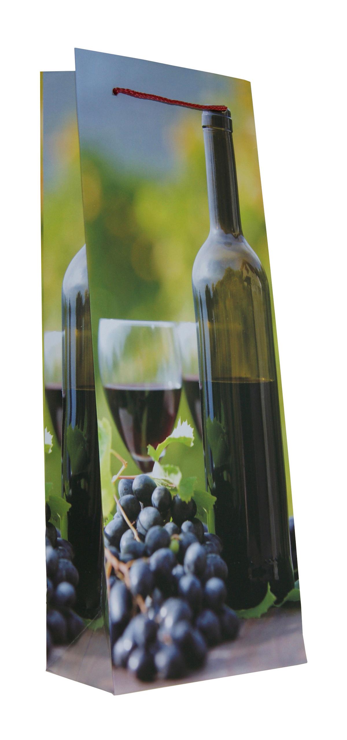 Geschenktasche Weinmmotive Karton 30x36 cm mit Tragegriff - Blau/Rotbraun, Basics, Karton (30/36/12,5cm)