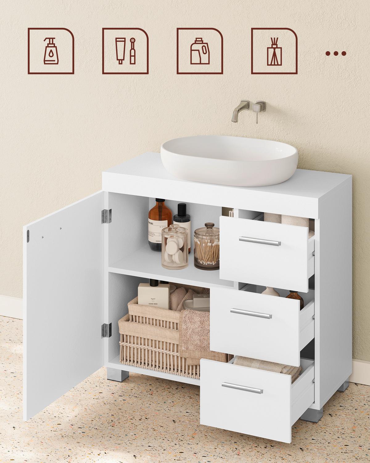 Waschbeckenunterschrank Bbk503w10v2 - Weiß/Grau, Trend, Holzwerkstoff (70/64/30cm) - MID.YOU