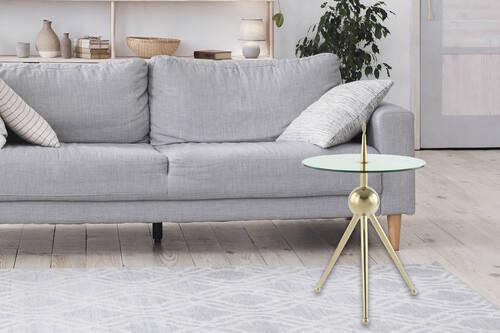 Beistelltisch mit Glasplatte Rund Ontario, Klar/Gold - Goldfarben, MODERN, Glas/Metall (46/46/52cm) - Kayoom