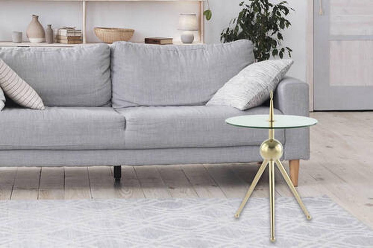 Beistelltisch Mit Glasplatte Rund Ontario, Klar/gold - Goldfarben, MODERN, Glas/Metall (46/46/52cm) - Kayoom