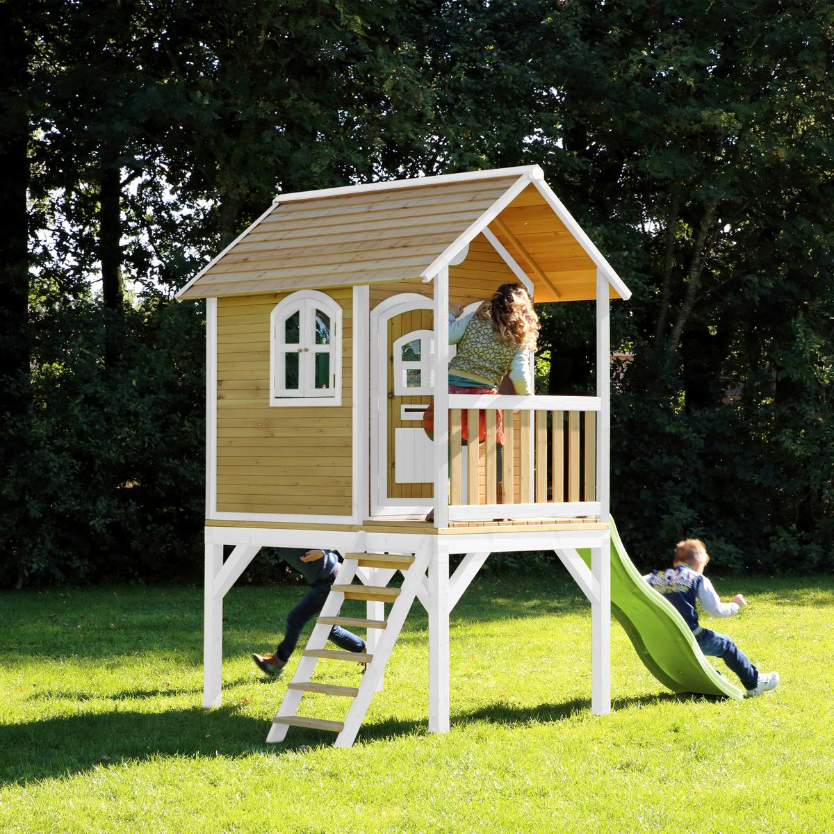 Spielhaus A030.037.11 - Hellgrün/Braun, KONVENTIONELL, Holz (318/272/191cm) - Ambia Garden