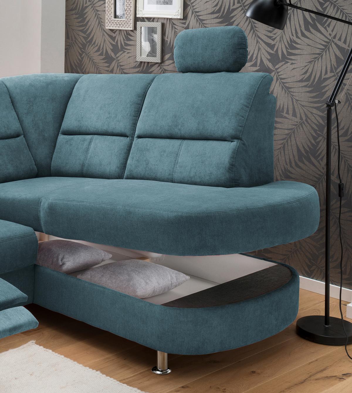 Ecksofa Parole Hellblau S:231/184 cm - Chromfarben, KONVENTIONELL, Textil (231/184cm) - Livetastic
