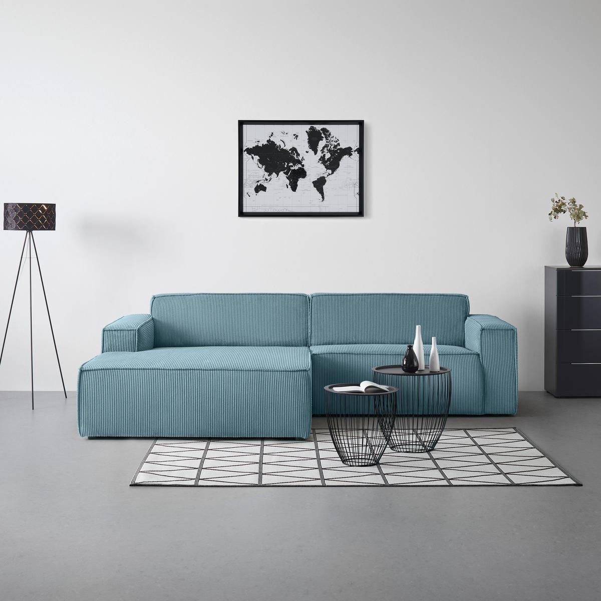 Rohová sedačka LOFT, ľavá, tyrkysový menčester - čierna/svetlozelená, Modern, textil/plast (172/265cm) - Mömax