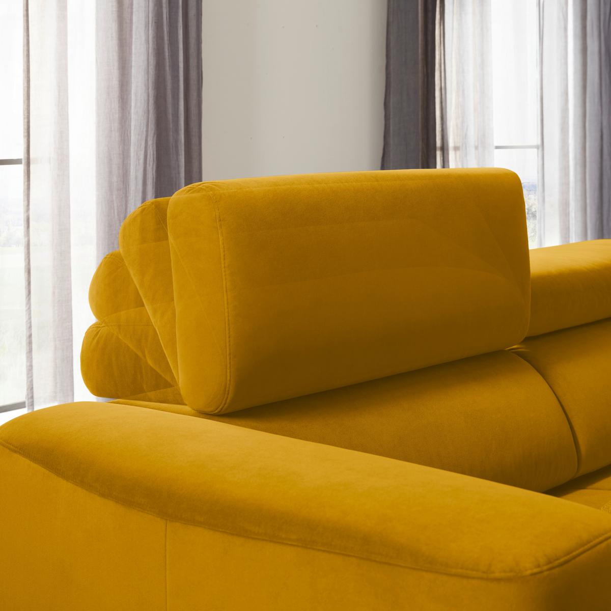 Rohová sedačka EMMA, pravá, žlutá,op.hl.,USB,el.výsuv - černá/žlutá, Moderní, textil (301/210cm) - Premium Living