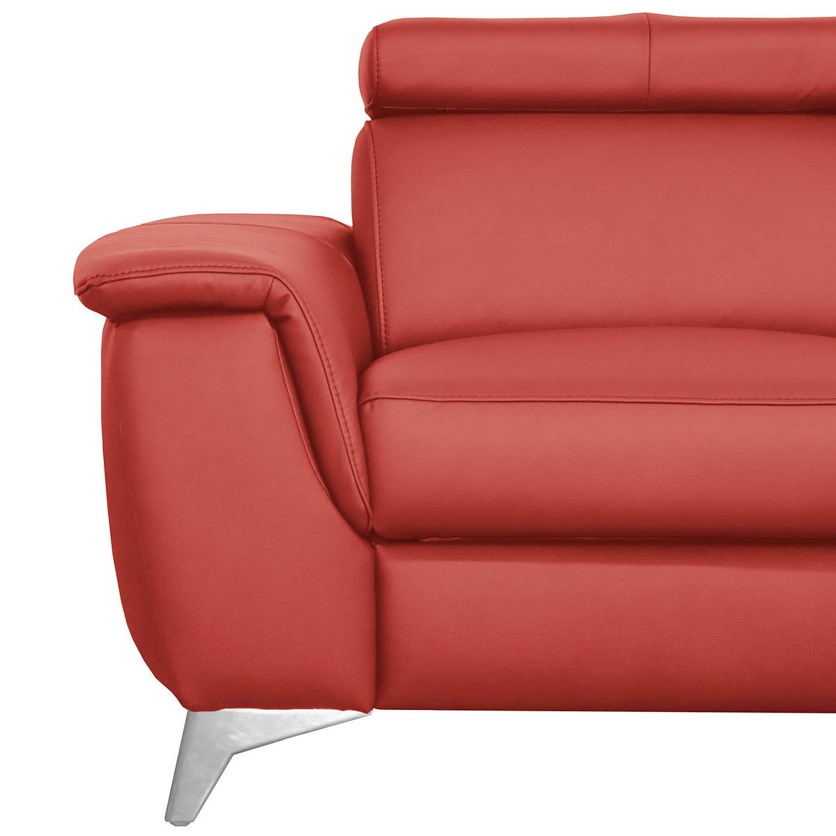 Ecksofa Lince Rot S: 257x197 Cm - Chromfarben/Rot, Design, Leder/Textil (257/197cm) - Livetastic