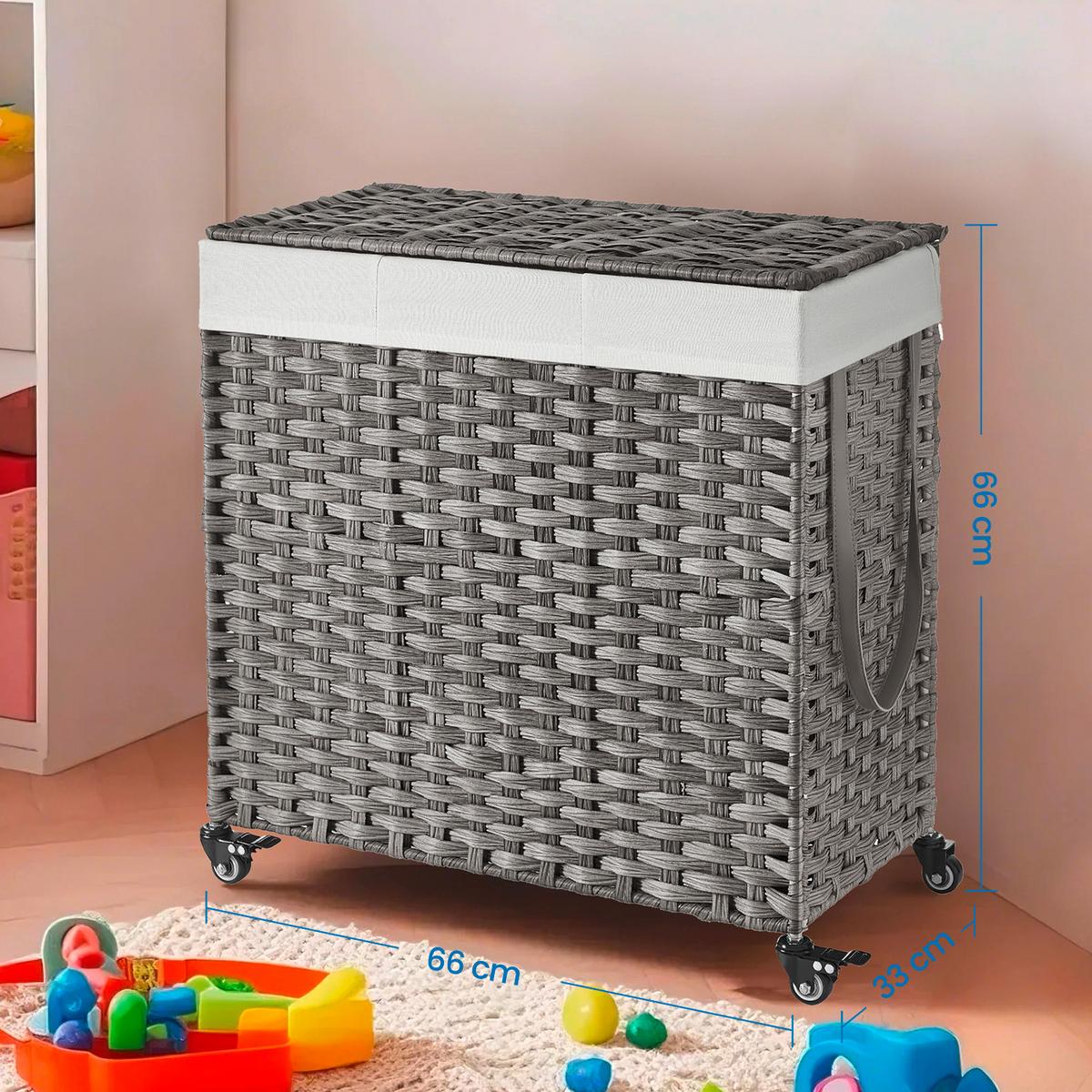 Wäschekorb Grau B: 66 cm - Grau, Basics, Kunststoff/Metall (66/66/33cm)