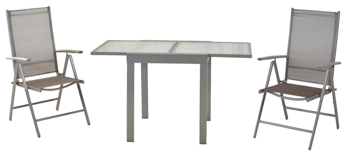 Gartenmöbel Set 3-tlg Amalfi Aus Metall/kunststoff - Silberfarben/Braun, MODERN, Kunststoff/Metall - Gardenson