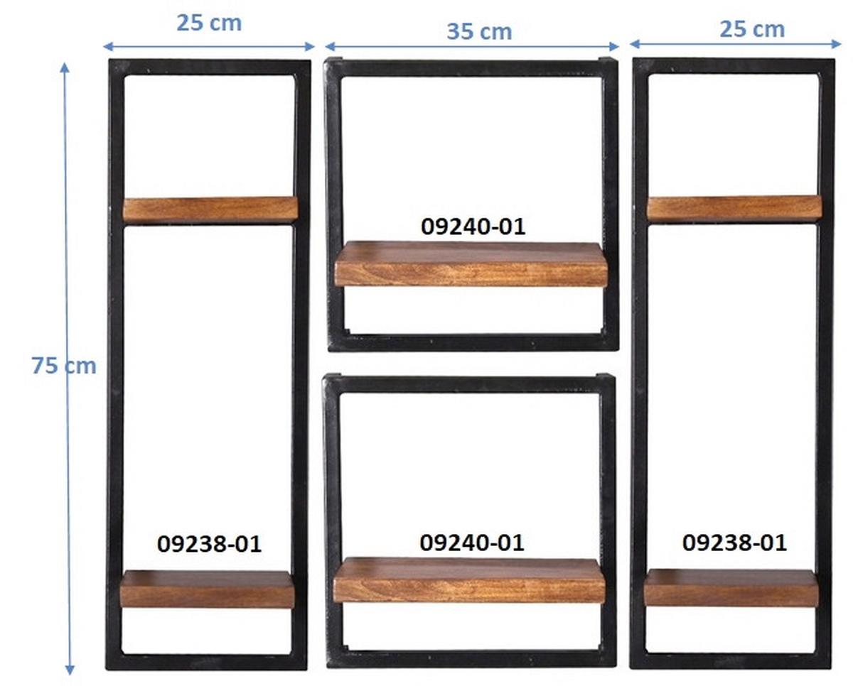 Wandregalset 4-tlg. Mangoholz B: 95cm - Schwarz/Naturfarben, Design, Holz/Metall (95/75/25cm) - MID.YOU