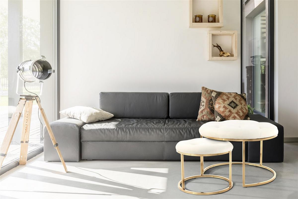 Hockerset Becky Creme/Goldfarben D: 40/60 cm - Goldfarben/Creme, Design, Textil/Metall (40-60/32-41cm) - Kayoom