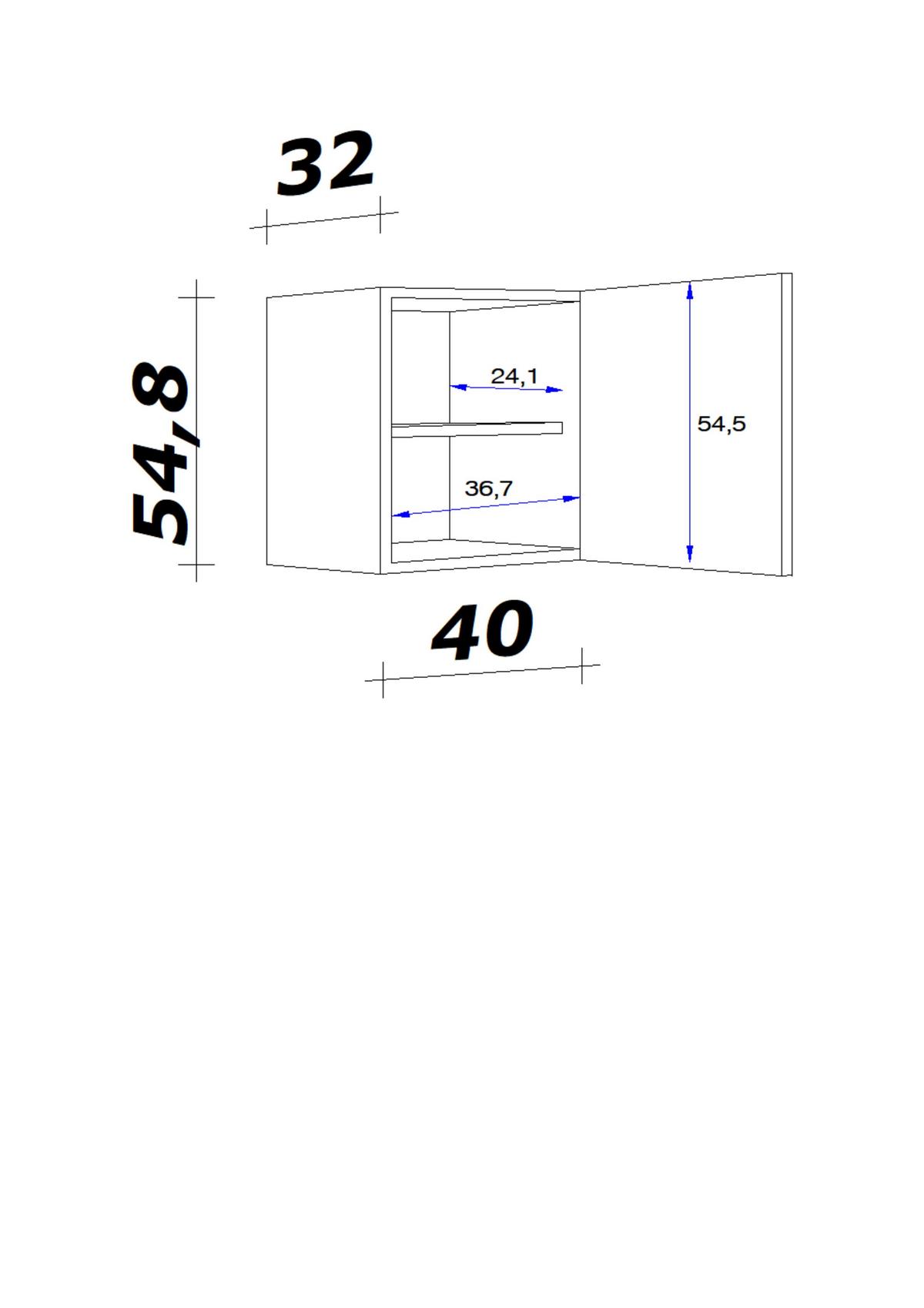Felsőszekrény Alba - magasfényű fehér/fehér, Modern, faalapú anyag (40/54,8/32cm)