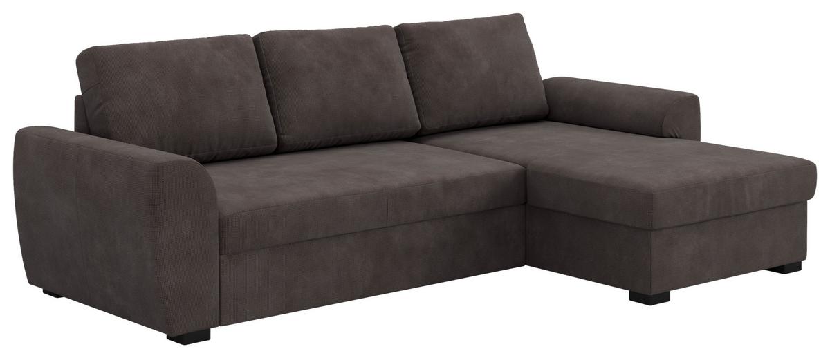 Ecksofa mit Bettfunktion Mikrofaser schwarz, B: 253cm - Schwarz/Braun, Trend, Textil (253/154cm) - MID.YOU