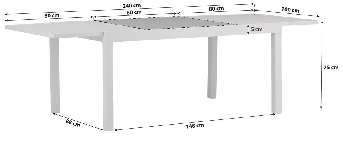 Gartentisch Marbella - Weiß, KONVENTIONELL, Metall (160/100/75cm) - Gardenson