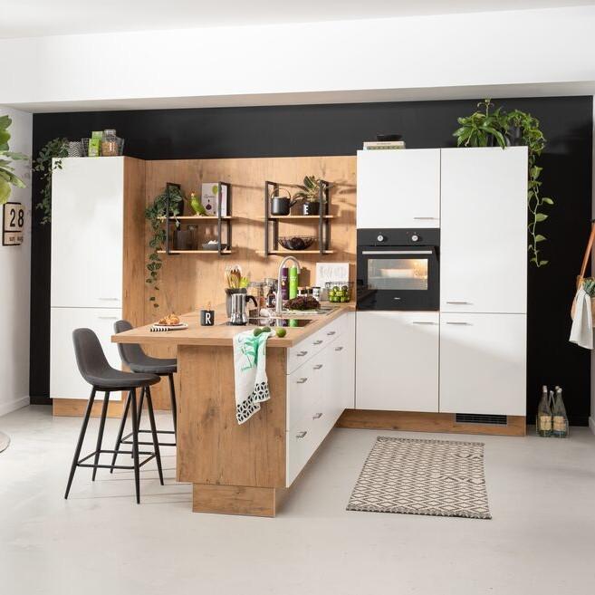 Einbauküche Ip1200 Frei Planbar Modernes Design - Eichefarben/Weiß, MODERN, Holzwerkstoff - Impuls
