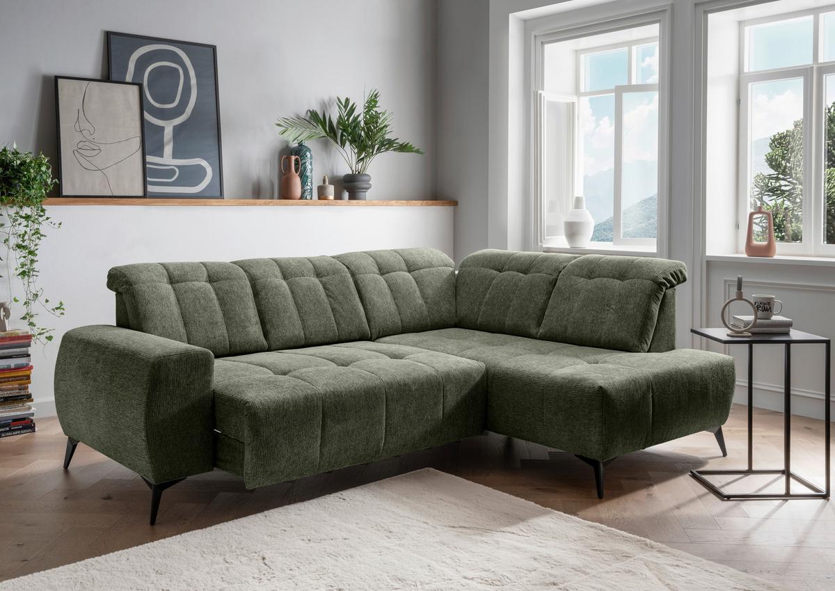 Ecksofa Sano, Grün S: 261x200 cm - Schwarz/Grün, MODERN, Textil (261/200cm) - Livetastic