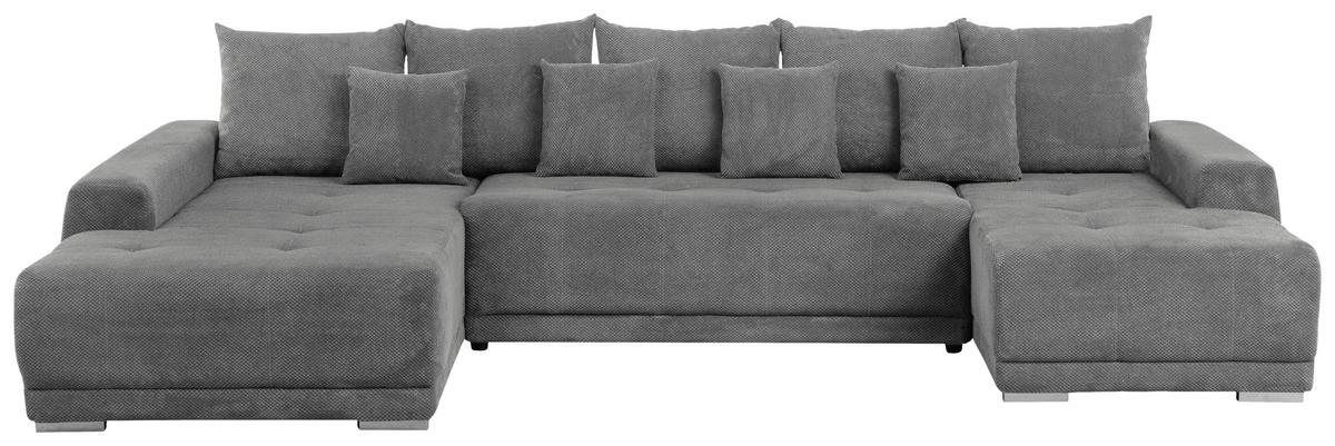 Wohnlandschaft Madeleine Grau U: 203x350x180cm - Silberfarben/Schwarz, Design, Textil (203/350/180cm) - MID.YOU