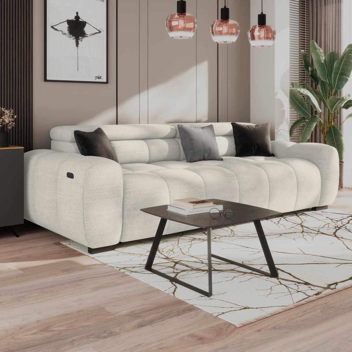 Big Sofa Bull Webstoff greige, B: 248 cm - Greige/Schwarz, Design, Textil (248/77-97/108cm) - Luca Bessoni